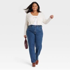 Women's High-Rise Straight Leg Jeans - Ava & Viv™ Dark Blue Sz 17R